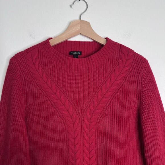 Talbots Red Cable Knit Shaker Sweater Women’s Size L Wool Blend Pullover - Picture 3 of 6